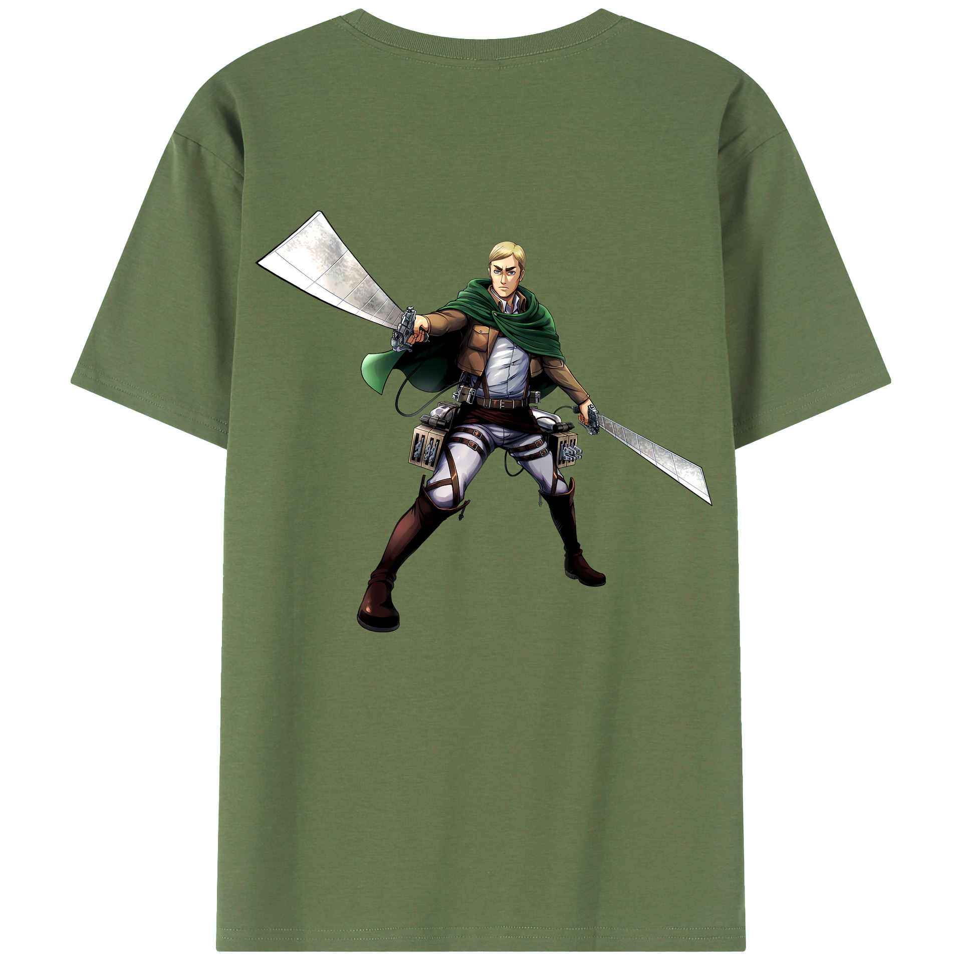 （画像用） 進撃の巨人 エルヴィン・スミス Attack on Titan Erwin Smith 綿100％ メンズ半袖Tシャツ（バックプリント） 通気性
